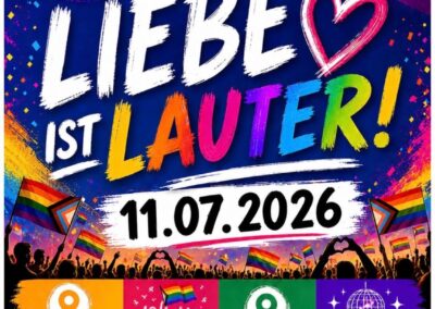 CSD am 11. July 2026 Parade um 15 Uhr Party ab 18:30 Uhr in der FK ÜB