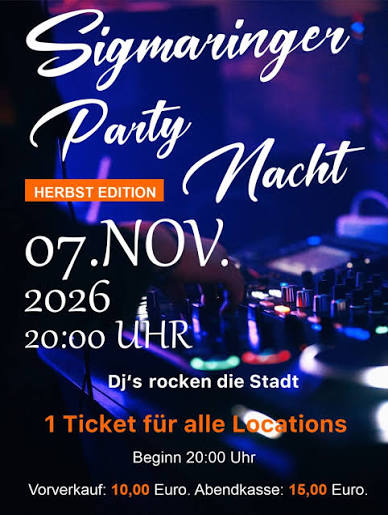 DJ Party Nacht in Sigmaringen am 07. Nov 2026. DJ JEFF legt im Alfons X auf.